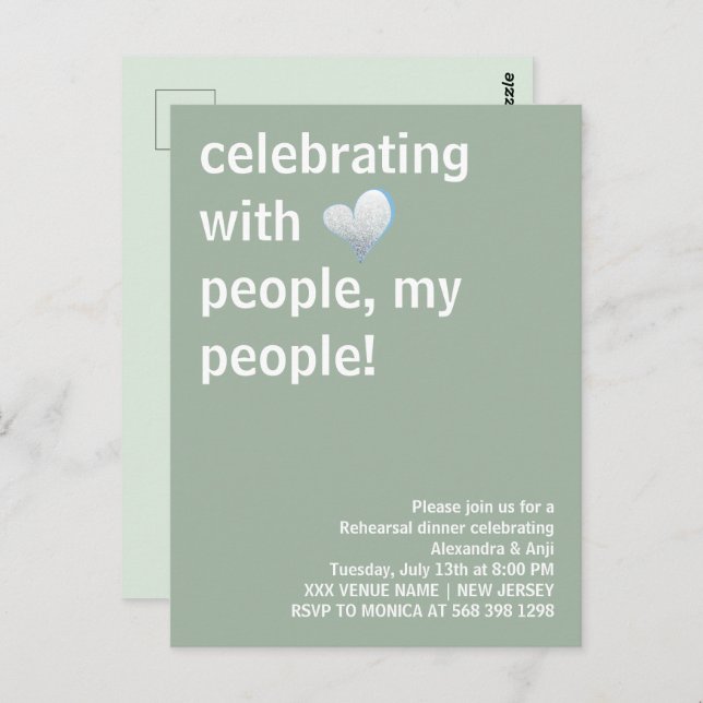 Celebrating With People My People Rehearsal Dinner Postcard (Front/Back)