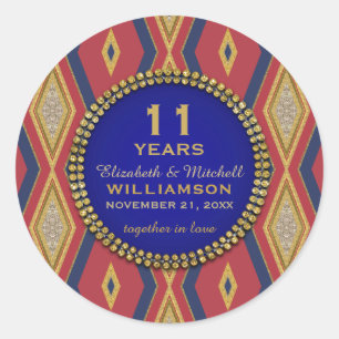 Celebration Anniversary Red Gold Blue Harlequin Classic Round Sticker