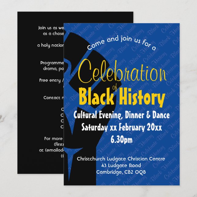 CELEBRATION BLACK HISTORY Personalised BHM Blue Invitation (Front/Back)