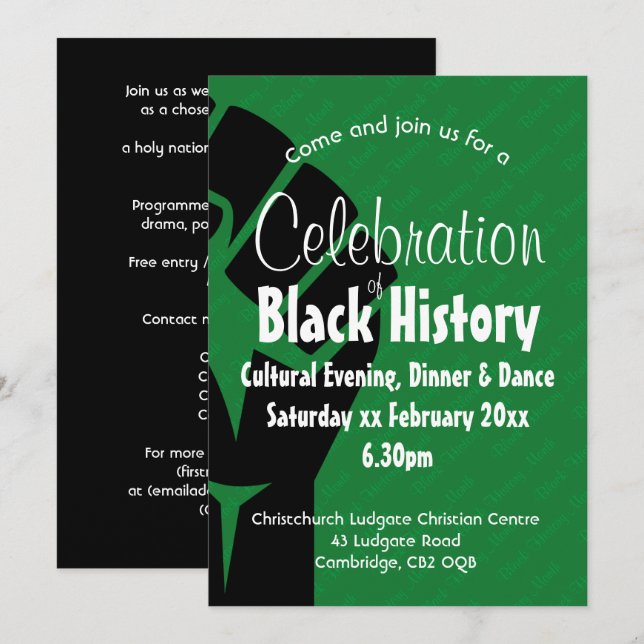 CELEBRATION BLACK HISTORY Personalised BHM Invitation (Front/Back)