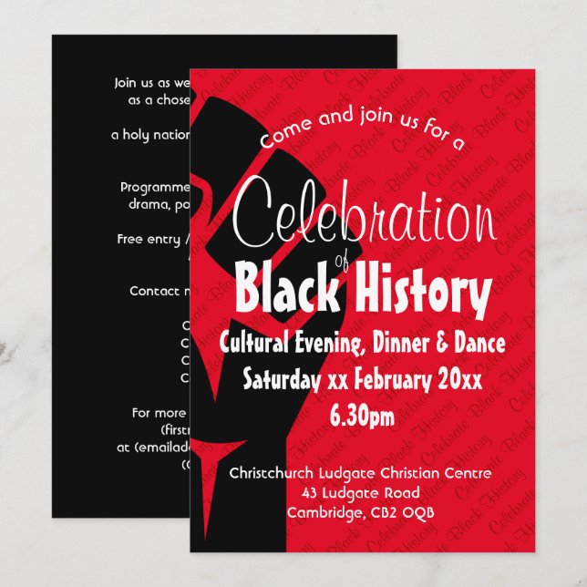 CELEBRATION BLACK HISTORY Personalised BHM Red Invitation (Front/Back)
