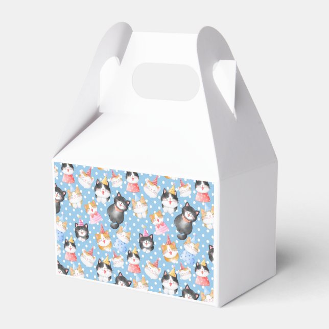 Celebration Cats on Blue Polka Dots Favour Box (Front Side)