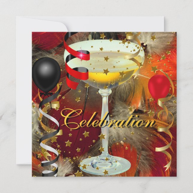 Celebration Champagne Party Black Red Invitation (Front)