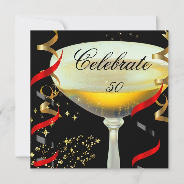 Celebration Champagne Red Gold Black Party Invitation (Front)