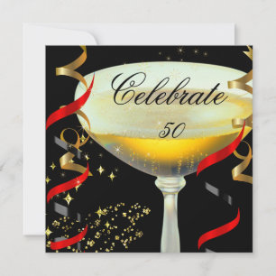 Celebration Champagne Red Gold Black Party Invitation