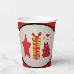 Celebration design ribbons bows and red paper cups