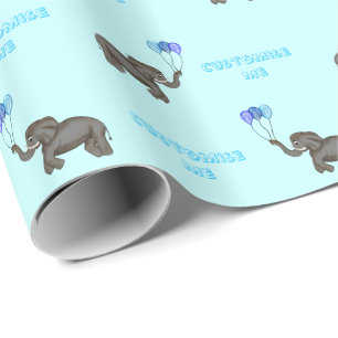 Celebration Elephant (Blue) Wrapping Paper