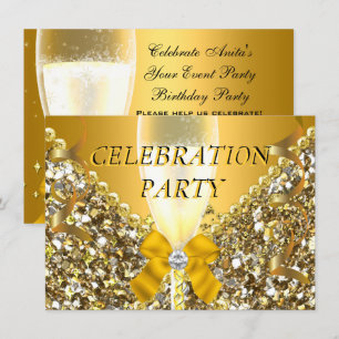 CELEBRATION Glitter Gold Silver Champagne Party Invitation
