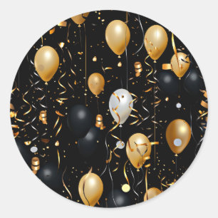 Celebration Gold and Midnight Black Balloons Classic Round Sticker