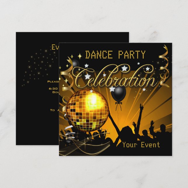 Celebration Gold Dance Party Disco Ball Event Invitation (Front/Back)