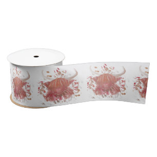 celebration happy highland cow painted satin ribbon