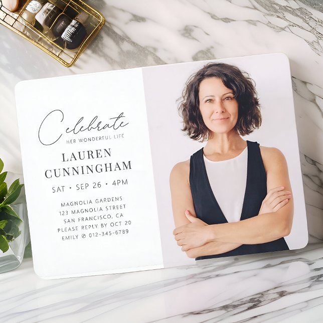 Celebration Her Wonderful Life Modern Simple Photo Invitation (Creator Uploaded)