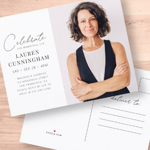 Celebration Her Wonderful Life Modern Simple Photo Invitation Postcard
