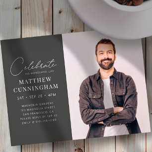 Celebration His Wonderful Life Modern Simple Photo Invitation Postcard