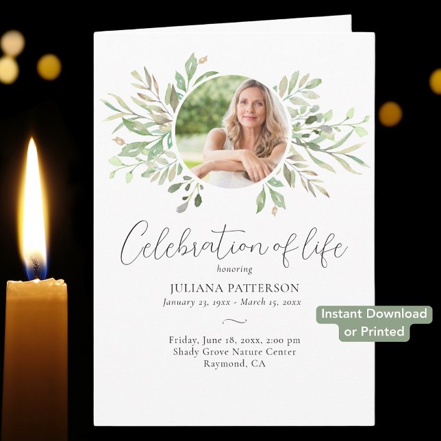 Celebration Life Botanical Digital Funeral Program Card (Creator Uploaded)