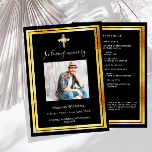 Celebration life funeral black photo program invitation