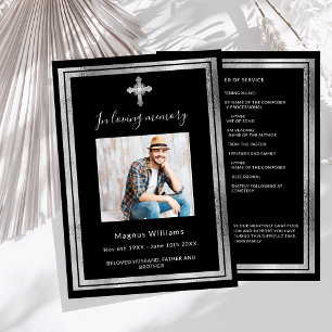 Celebration life funeral black photo program invitation