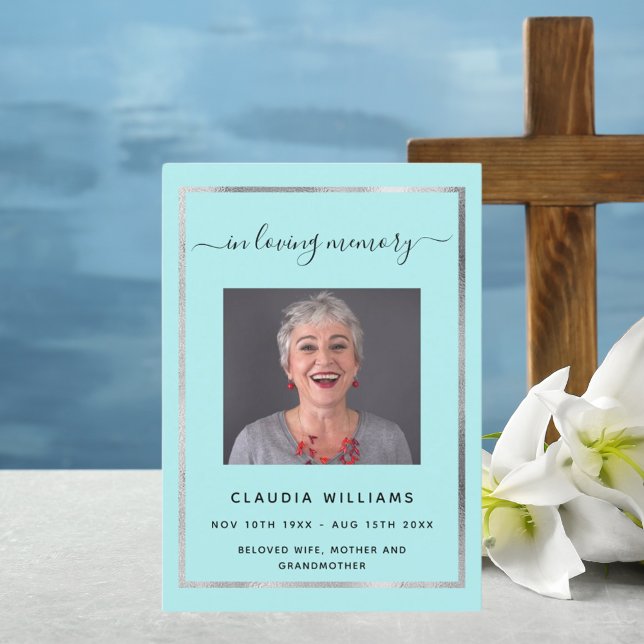 Celebration life funeral pale blue photo program invitation (Creator Uploaded)
