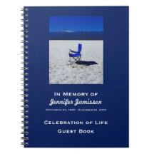 Celebration Life Guest Book Blue Chair White Sand