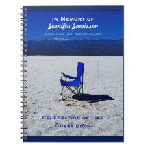 Celebration Life Guest Book Blue Chair White Sand