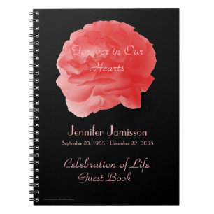 Celebration Life Guest Book Coral Pink Rose spiral