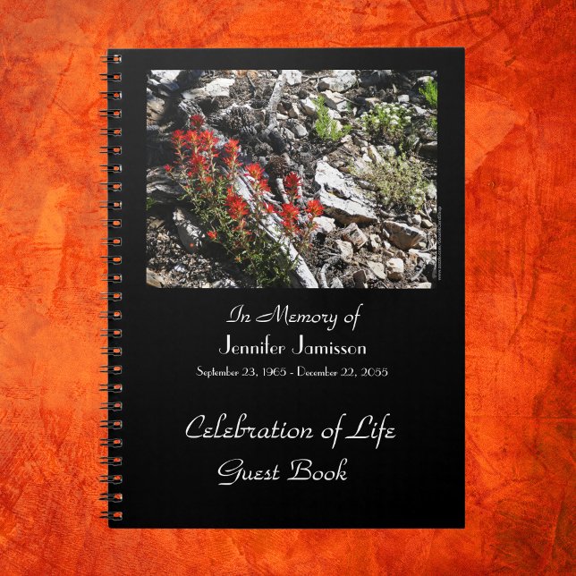 Celebration Life Guest Book, Red Flowers Spiral Notebook (Creator Uploaded)