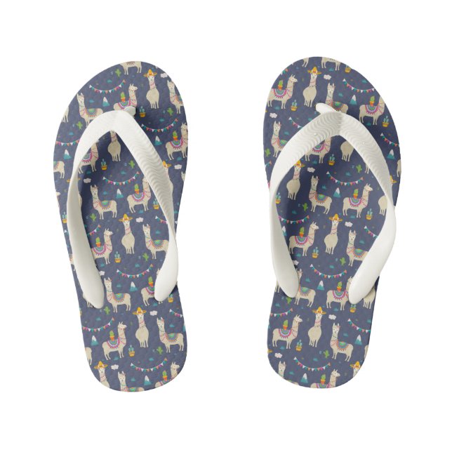 Celebration Llama Pattern Kid's Flip Flops (Footbed)