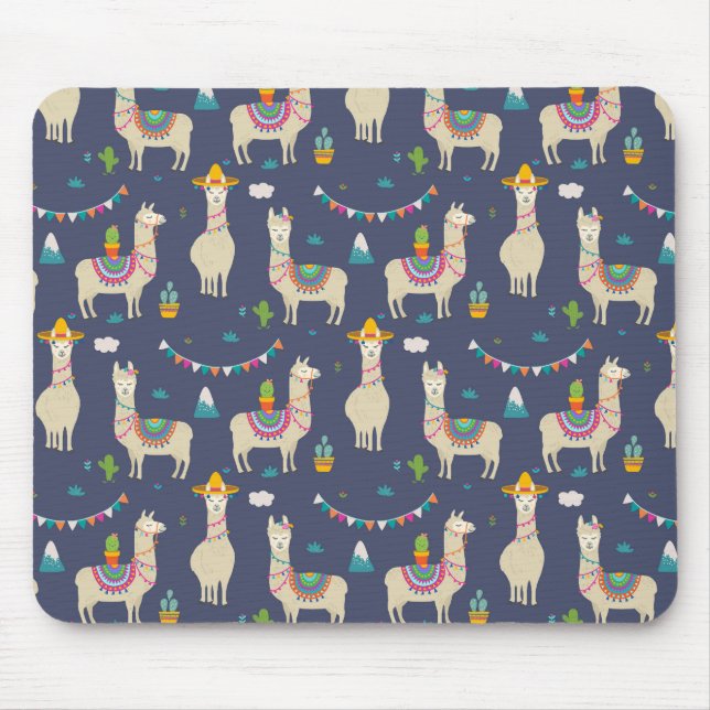 Celebration Llama Pattern Mouse Mat (Front)