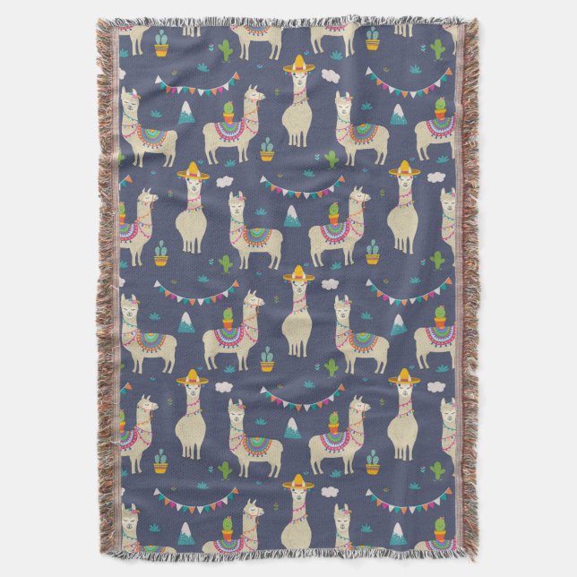 Celebration Llama Pattern Throw Blanket (Front Vertical)