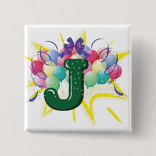 Celebration Monogram Letter J with Balloons 15 Cm Square Badge
