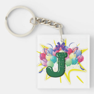 Celebration Monogram Letter J with Balloons Key Ring