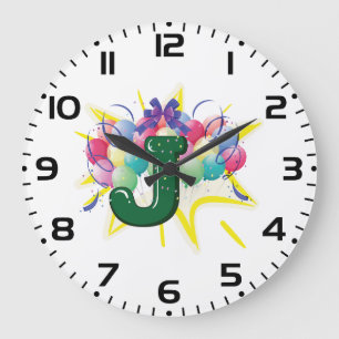 Celebration Monogram Letter J with Balloons Large Clock