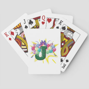 Celebration Monogram Letter J with Balloons Playing Cards