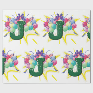 Celebration Monogram Letter J with Balloons Wrapping Paper