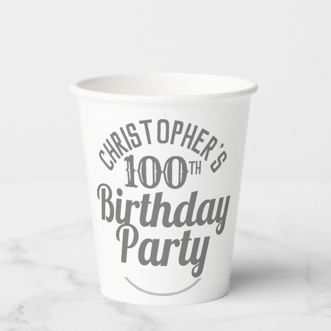 Celebration of Age 100th Birthday Paper Cups (Front)