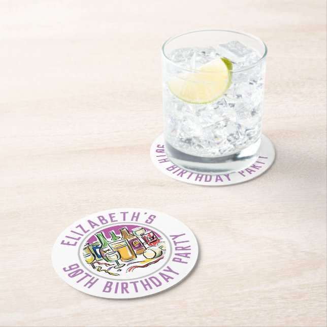 Celebration of Age 90th Birthday Round Paper Coaster (Insitu)