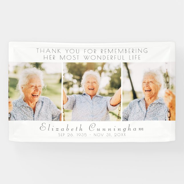 Celebration of Her Life Modern Simple Three Photos Banner (Horizontal)