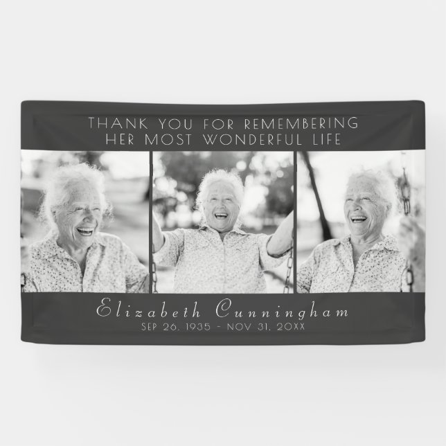 Celebration of Her Life Modern Simple Three Photos Banner (Horizontal)