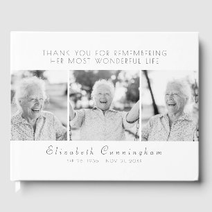 Celebration of Her Life Modern Simple Three Photos Guest Book