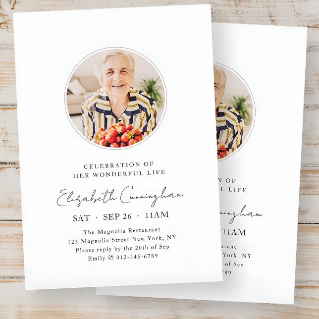 Celebration of Her Wonderful Life Modern Memorial Invitation (Creator Uploaded)