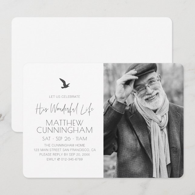 Celebration of His Life Memorial Modern Photo Invitation (Front/Back)