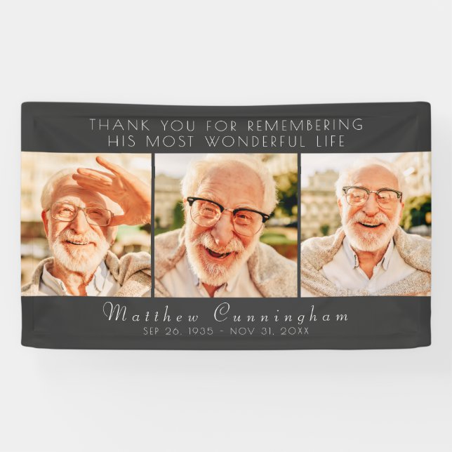 Celebration of His Life Modern Simple Three Photos Banner (Horizontal)