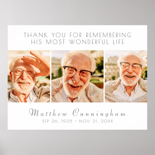 Celebration of His Life Modern Simple Three Photos Poster (Front)