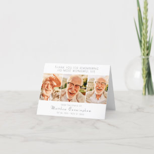 Celebration of His Life Modern Simple Three Photos Thank You Card