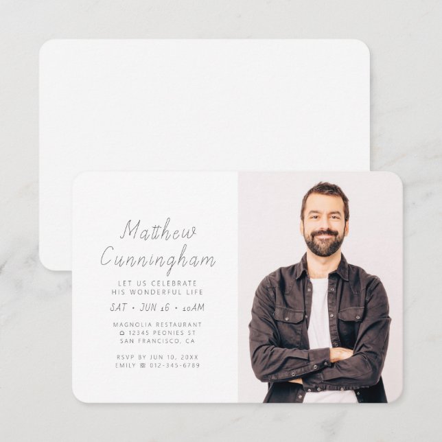 Celebration of His Wonderful Life Modern Photo Invitation (Front/Back)