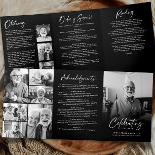 Celebration of Life 10-Photo Black & White Funeral Tri-Fold Programme