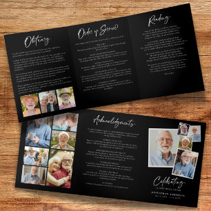 Celebration of Life 14-Photo Black & White Funeral Tri-Fold Programme
