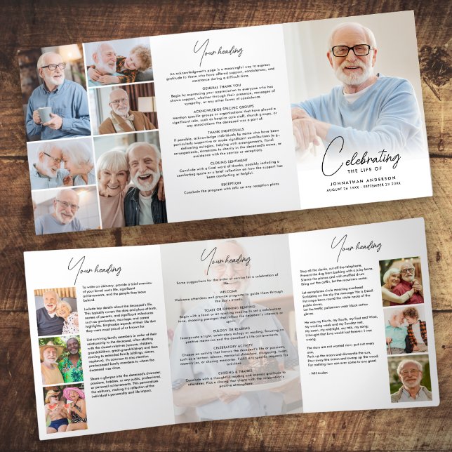 Celebration of Life 14-Photo Black & White Funeral Tri-Fold Programme (Creator Uploaded)