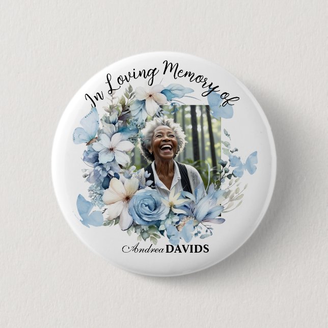 Celebration Of Life 1 Photo Garland Blue Floral  6 Cm Round Badge (Front)