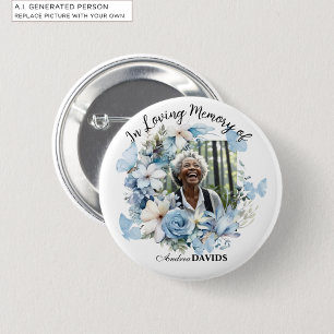 Celebration Of Life 1 Photo Garland Blue Floral 6 Cm Round Badge